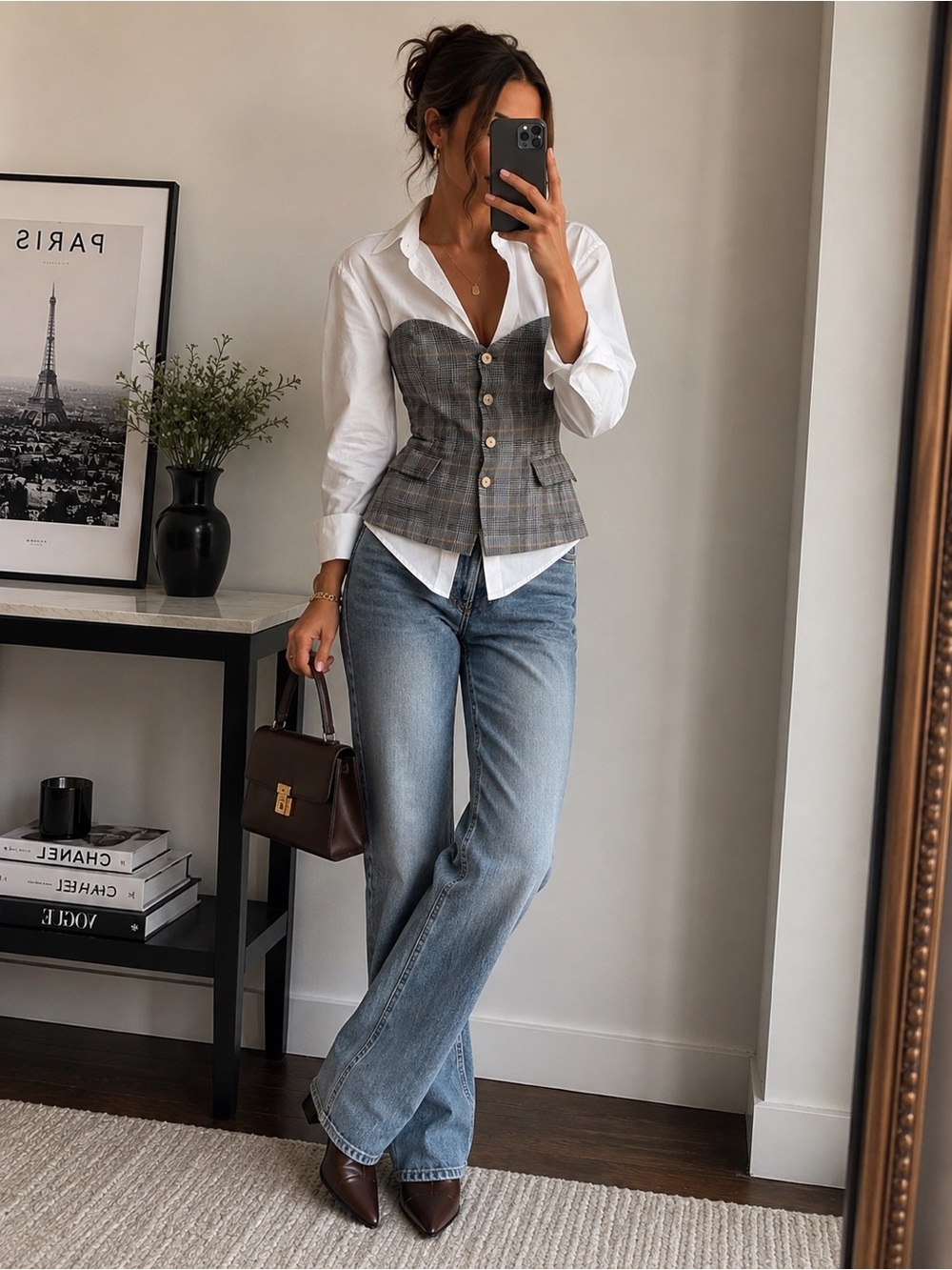 Zara Plaid Strapless Corset Peplum Top